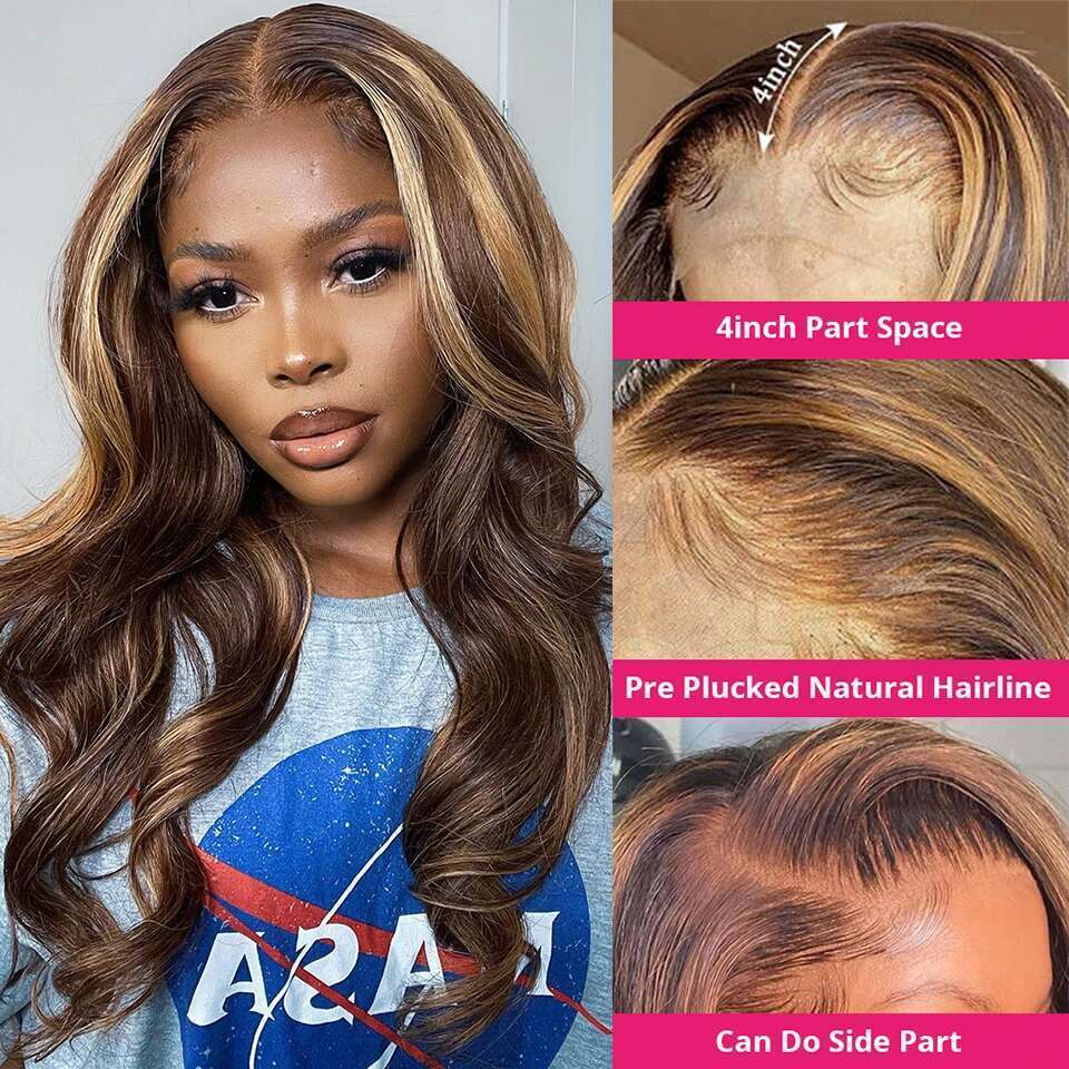 Highlight 13x6 Body Wave Frontal 100% 13x4 HD Transparent Lace Front Wig Human Hair Wigs For Women Brazilian