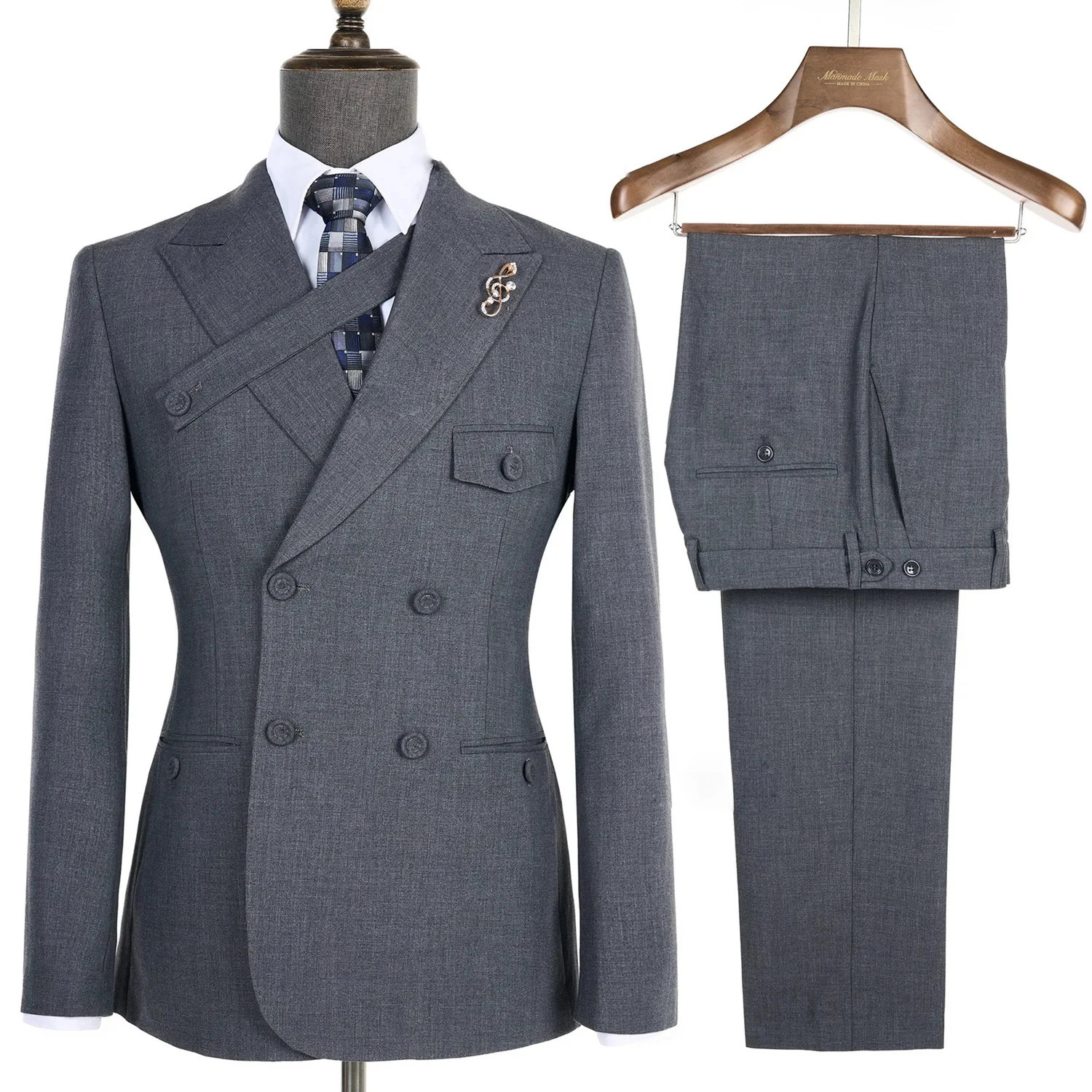 Elegant Suits for Men Brown 2 Pieces Blazer Pants Set High Quality Double BreastedButtons Wedding Party 250516