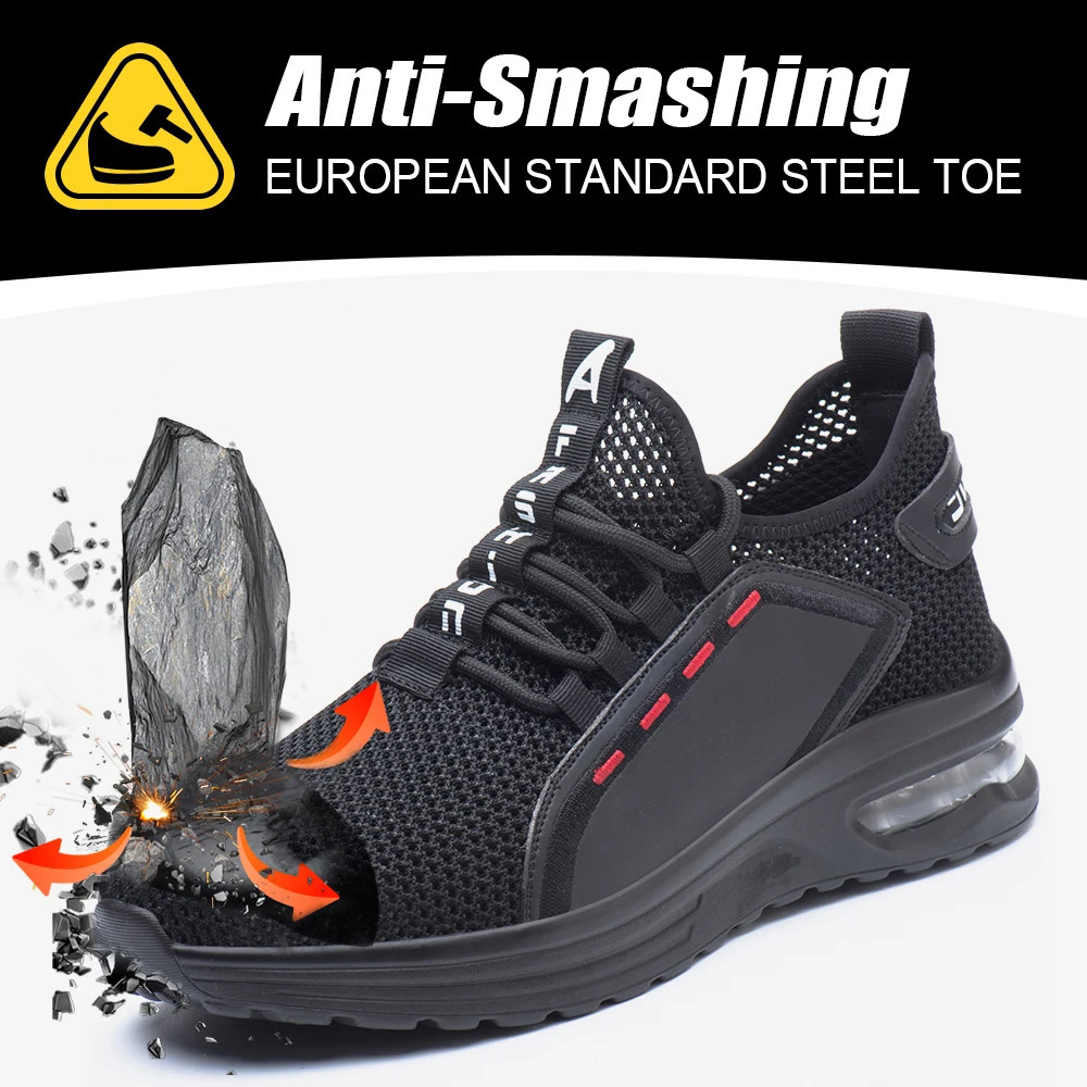 Mens Summer Mesh Safety Shoes Steel Toe Anti- Crush Breathable Lightweight Work Shoes Knitted Upper Insertion Proof 250519