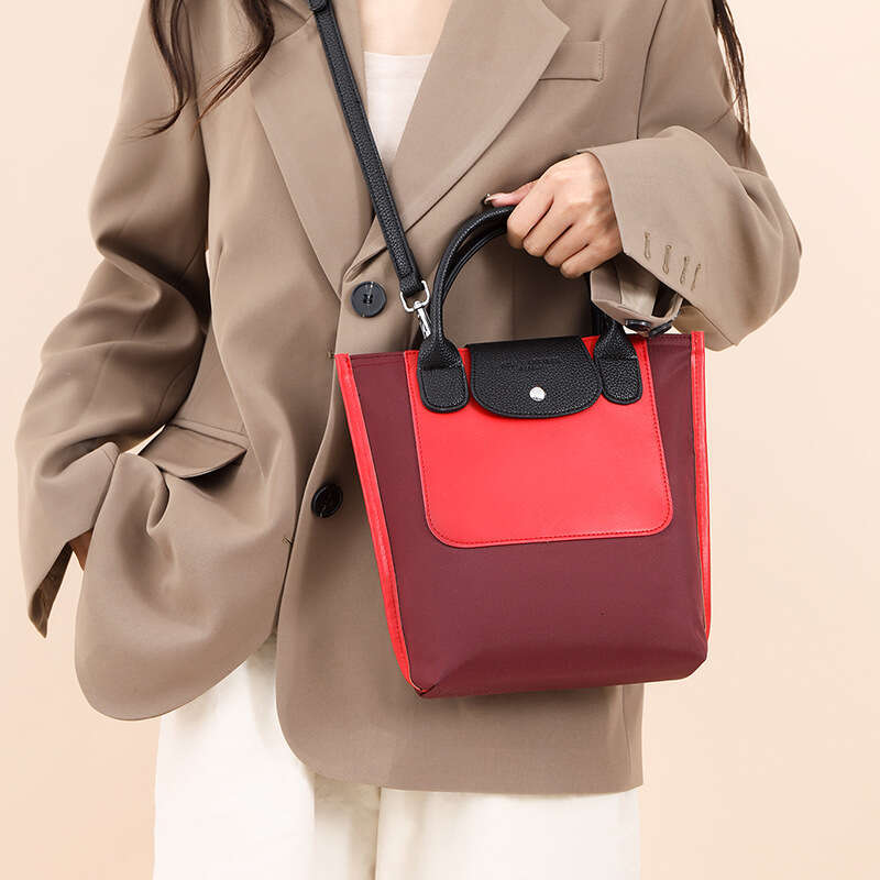 New Hot Hot Fashionable Handheld Women's Versatile Splicing Color Contrasting Tote Temperament Commuter Soft Leather Single Shoulder Crossbody Ba