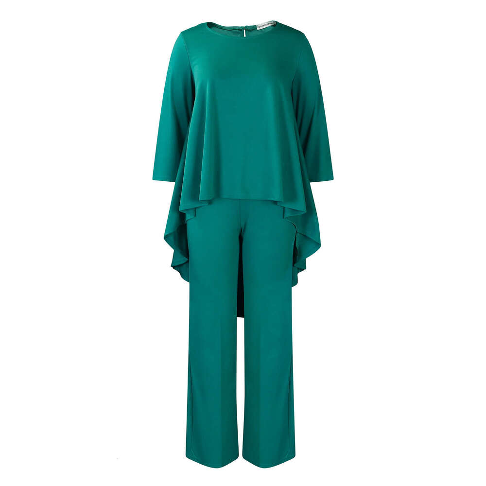 Women's Wear D3260 Women's Fashion And Temperament Large Size Long Sleeved Top Wide Leg Pants Set