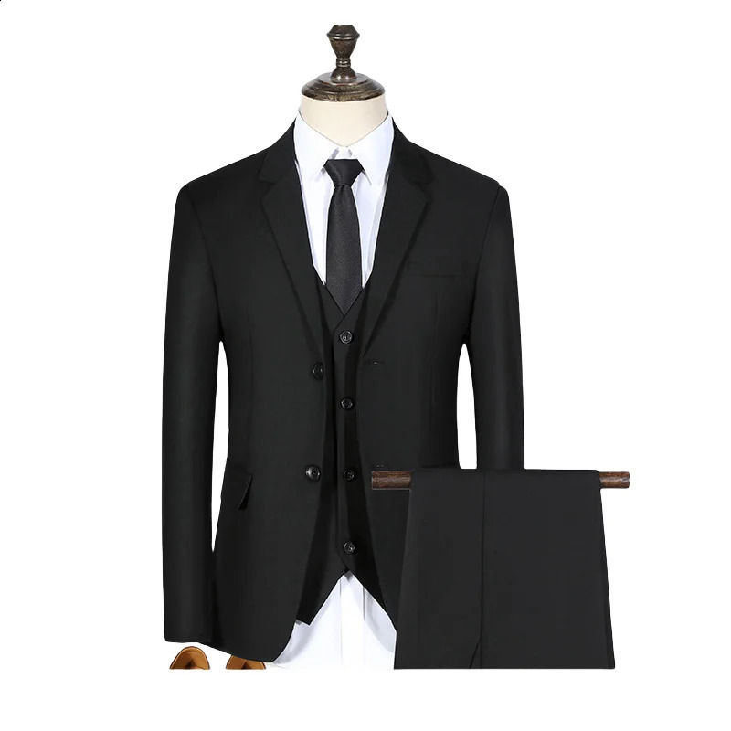 S-7XL Suit Blazervestpants Business Dinner Gentleman Slim Gentleman Men British Style Dress Man Solid Color Group Suit 250519