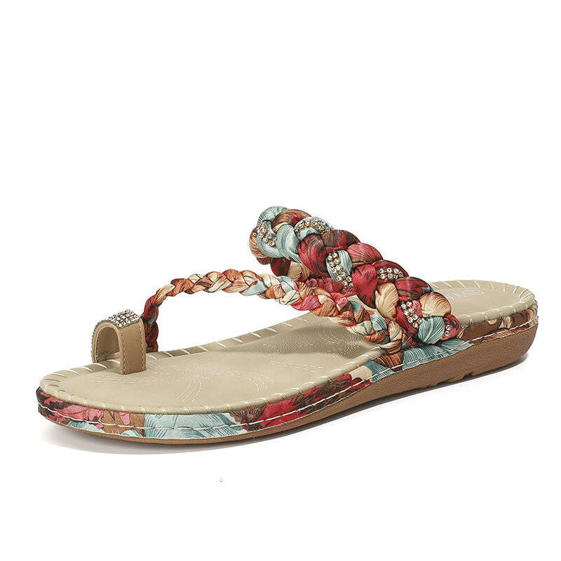 2025 New Fashion Wood NEW TOP Bead Water Diamond Bohemian Slope Heel Comfortable Large Sandals for Women