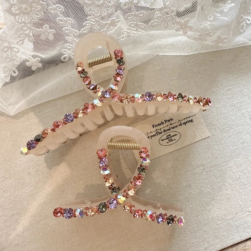 Super Sparkling Pink Crystal Cross Hair Clips for Women Elegant Shark Hair Clips for Bun and Updo hairstyles 250517