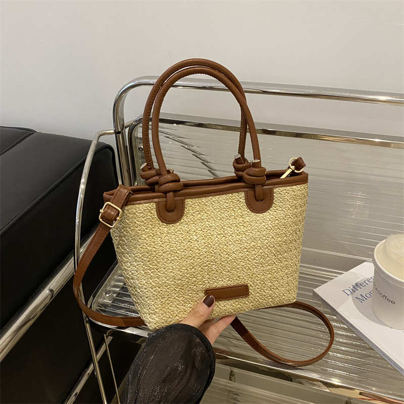 Free Delivery Designer Bag Rural Style Hand Held Straw Bucket For Women 2025 New Summer Light Niche High End Feeling Crossbody Woven Luxury Bag