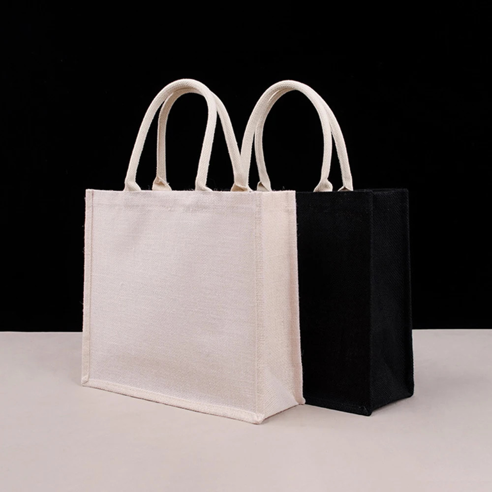 Burlap Shopping Tote Bag Blank Jute Beach Handbag Black White Reusable Stroage Bags Gift Bags For Grocery Crafts Birthday Party 250516