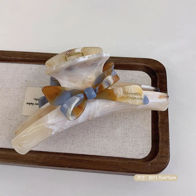 Gentle Elegant Bow Marble Hair Clip Claw Sweet Girls Ponytail Barrettes Acrylic Shark Clip Headwear Hair Accessories for Women 250517
