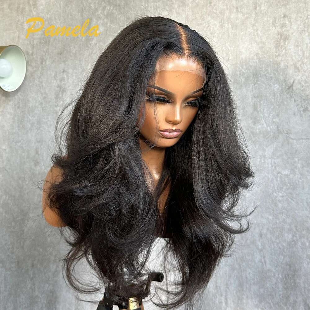 Double Texture Kinky Straight And Body Wave 4x4 9x6 Transparent Lace Closure Pre Plucked Human Hair Glueless Wig Ready To Wear