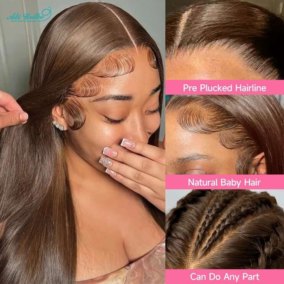 Ali Grace Glueless Chocolate Brown #4 Color 13x4 Lace Frontal Wig Straight Human Hair Wigs For Women