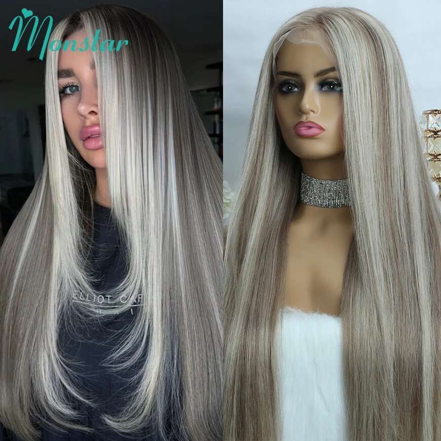 Ash Highlight 13x6 Hd Lace Frontal Straight Vieamese Raw Wig 613 Blonde Colored Human Hair Wigs For Women