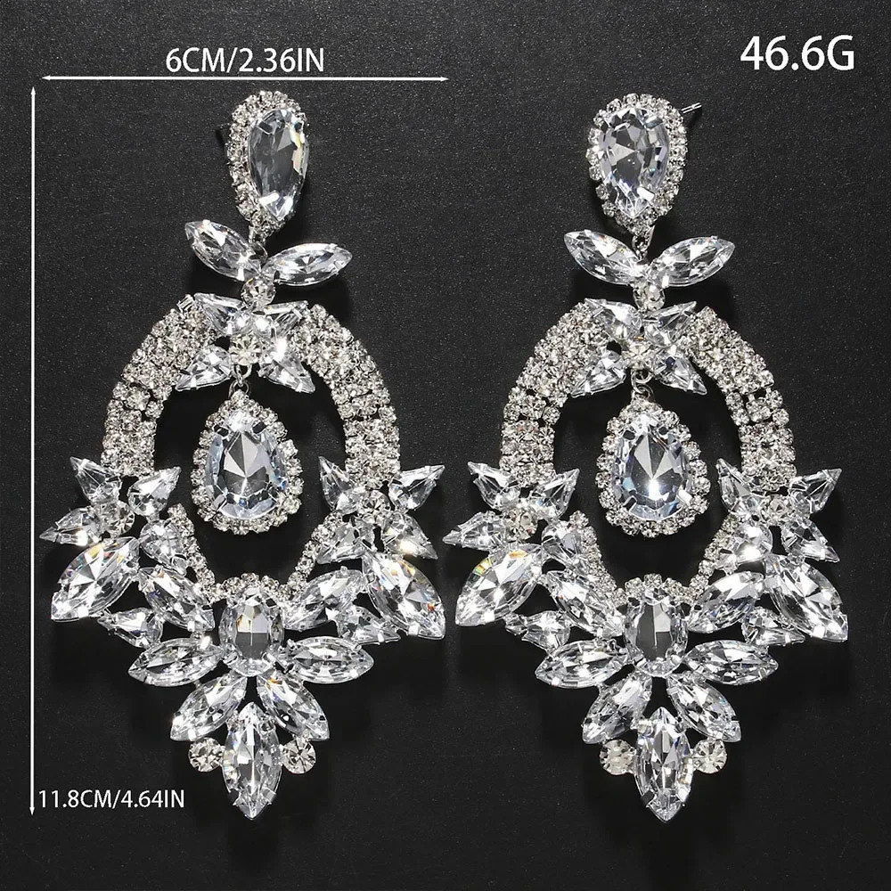 Statement Large Rhinestone Dangle Earrings Wedding for Women Prom Exaggerate Geometric Crystal Drop Earrings Jewelry Party 250519