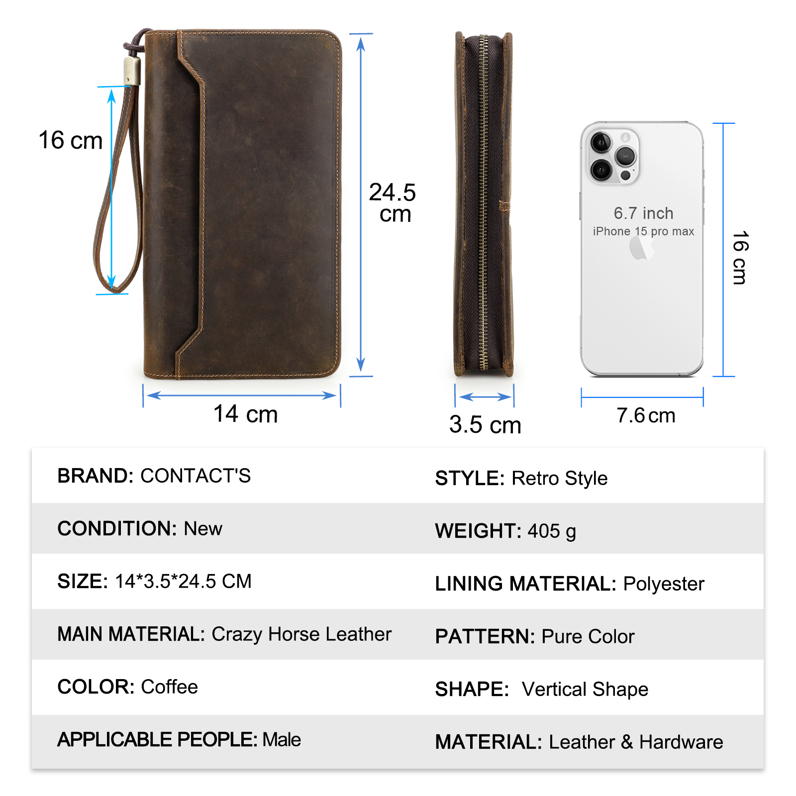 CONTACT'S Genuine Leather Family Passport Clutch Wallets Vintage Men Travel Clutch Bags Passport Cover Card Holder Phone Pocket