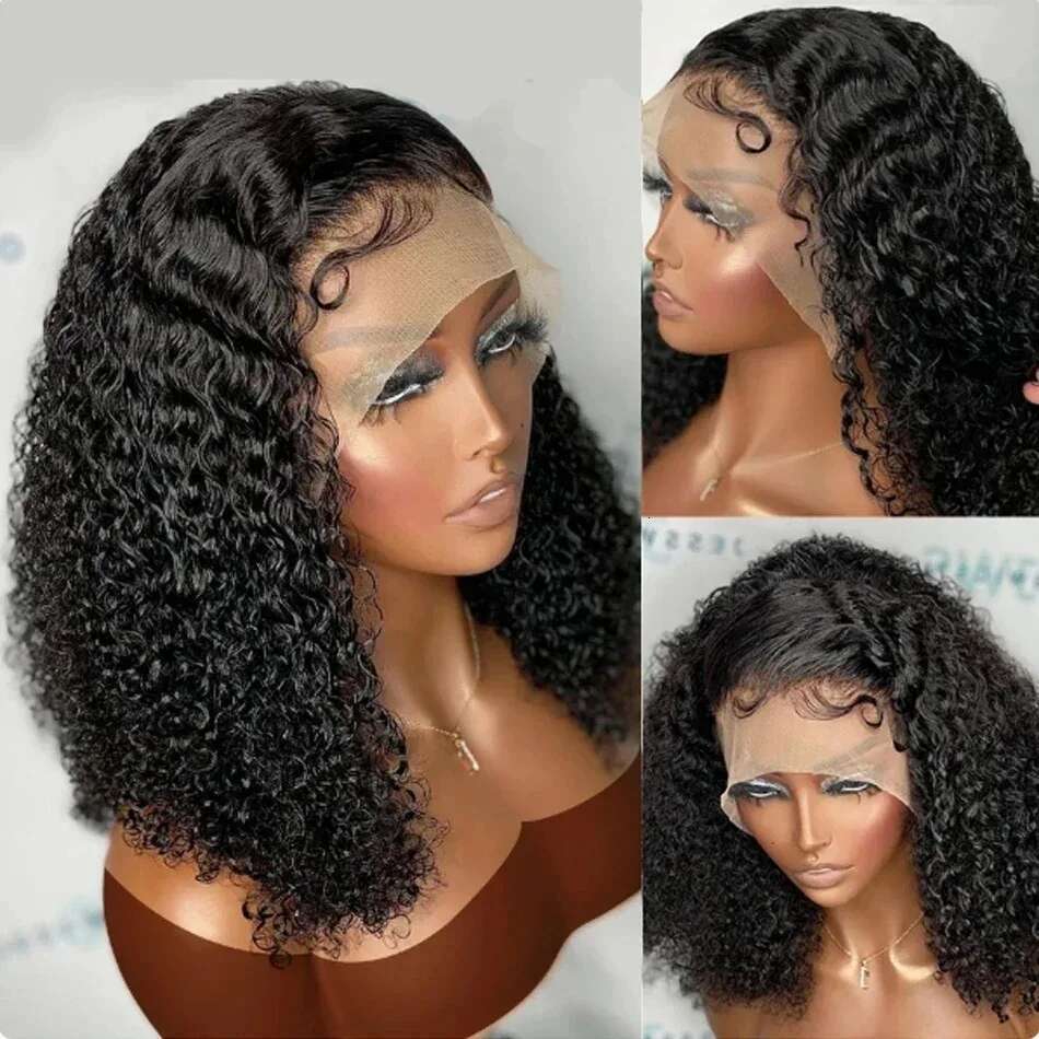 16 Inch Curly Short Bob 13x6 HD Frontal Human Hair Deep Wave 13x4 Transparent Lace Front Wigs 6x6 Closure Wig 250%
