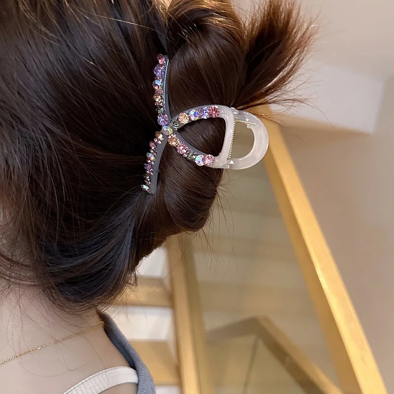Super Sparkling Pink Crystal Cross Hair Clips for Women Elegant Shark Hair Clips for Bun and Updo hairstyles 250517