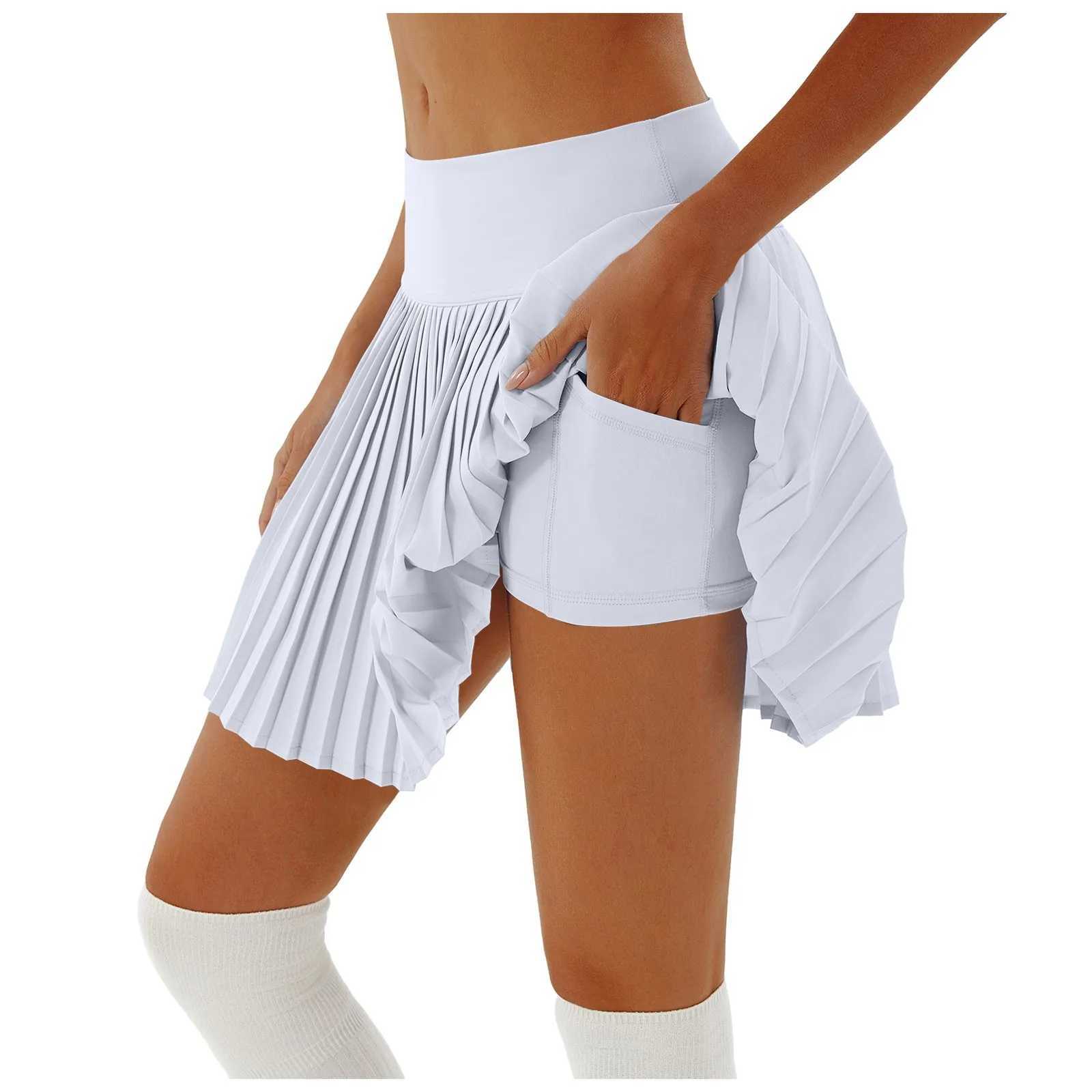 Womens Sports Tennis Skirts High Waist Tights Yoga Tennis Shorts Dress with Pockets Solid Pleated Quick Dry Workout SkirtXJ250520