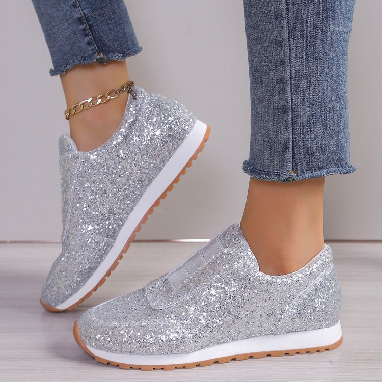 Large Size Casual Shoes New Sequined Cloth Shoes For Sports And Leisure Women Shallow Mouth Flat Bottom Round Toe Ddmysaturn