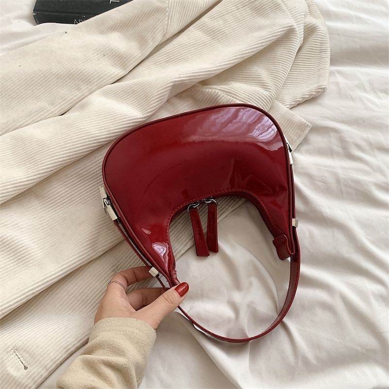 Half Moon Bag Vintage PU Leather Small Handbag Shoulder Bags Retro Red Ladies Armpit Purses Girls Mini 250519