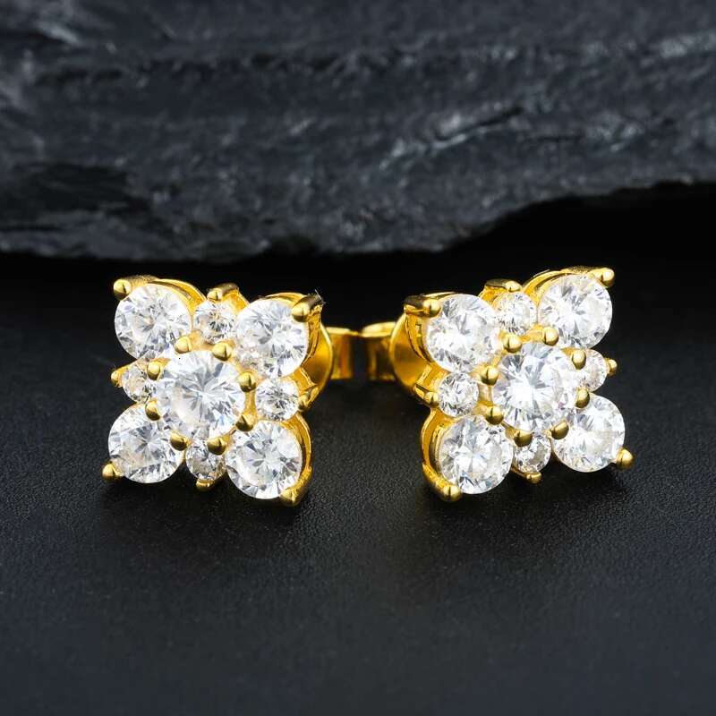 TUHE Unisex Classic Square Earrings Ice Out Silver 925 Moissanite Earrings For Women Jewelry Gift