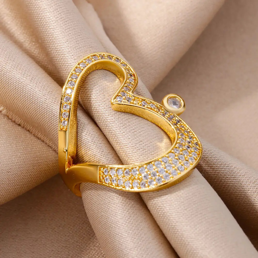 Horizontal Heart Rings for Women In Stainless Steel Ring Exaggerate Aesthetic Wedding Jewerly anillos mujer 250519