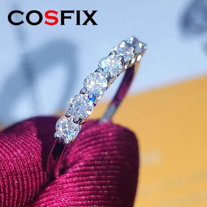 COSFIX 3mm Moissanite Ring for Women 925 Sterling Silver D Color Moissanite Diamond Half Eternity Band Stackble Finger Ring