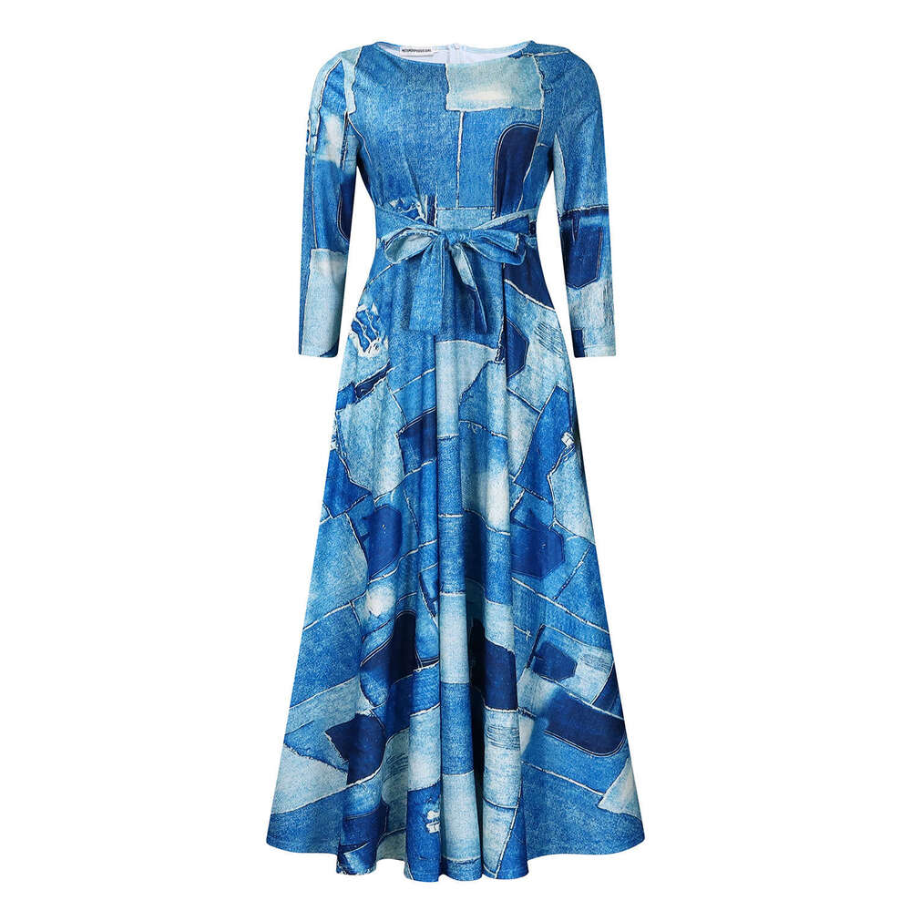 Women's Wear Women's Spring New Fashionable And Stylish Style Lace Up Print Large Medium Length Dress