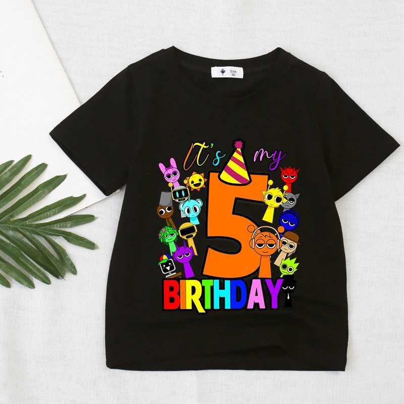 Game Sprunki Birthday Number T-Shirt Girl Boy Short Sleeve T-Shirts Summer Casual Kids Tops Black Tee Cartoon Toddler Clothes W250520