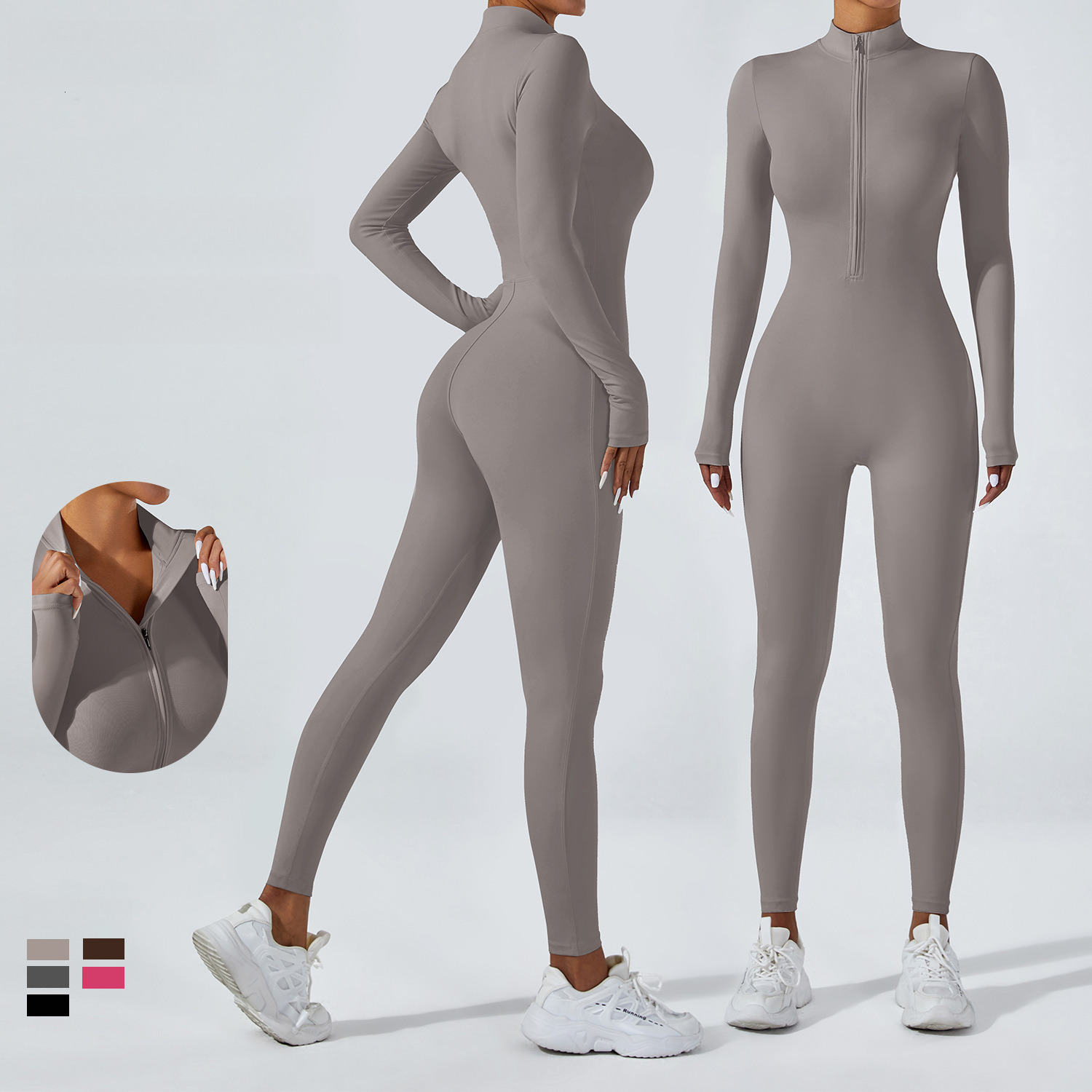 Zipper nude long sleeved yoga for women, high-intensity fitness running sports jumpsuit