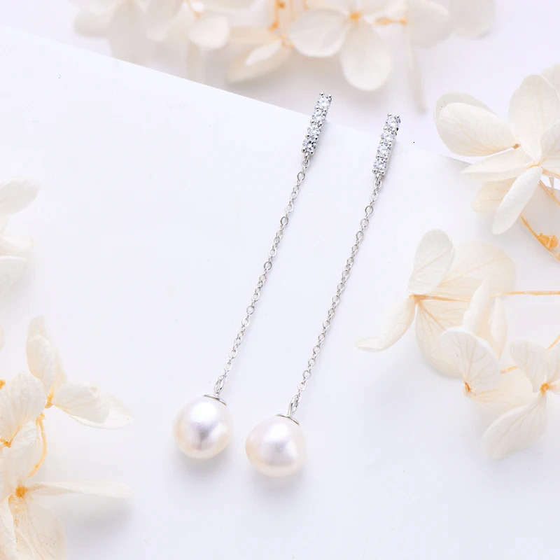 Anziw 8-9mm Baroque Natural Freshwater Pearls Drop Dangle Earrings for Women 925 Sterling Silver 2.2mm Zircon Stud Earrings 250520