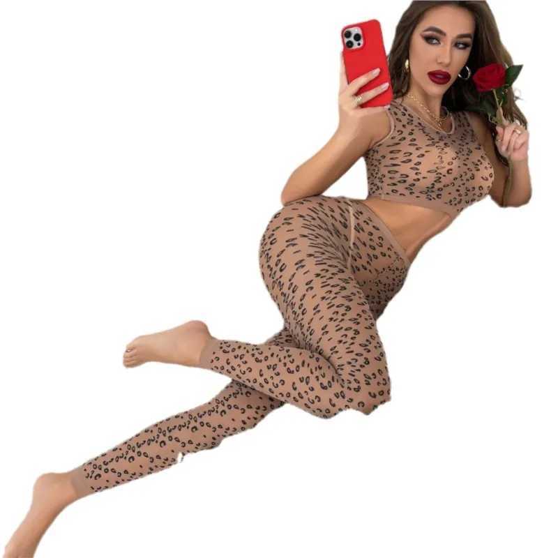 Sex Sexy lingerie Tight fitting thin perspective leopard print two-piece set Women underwear sexy clothes woman Sex shop R250520