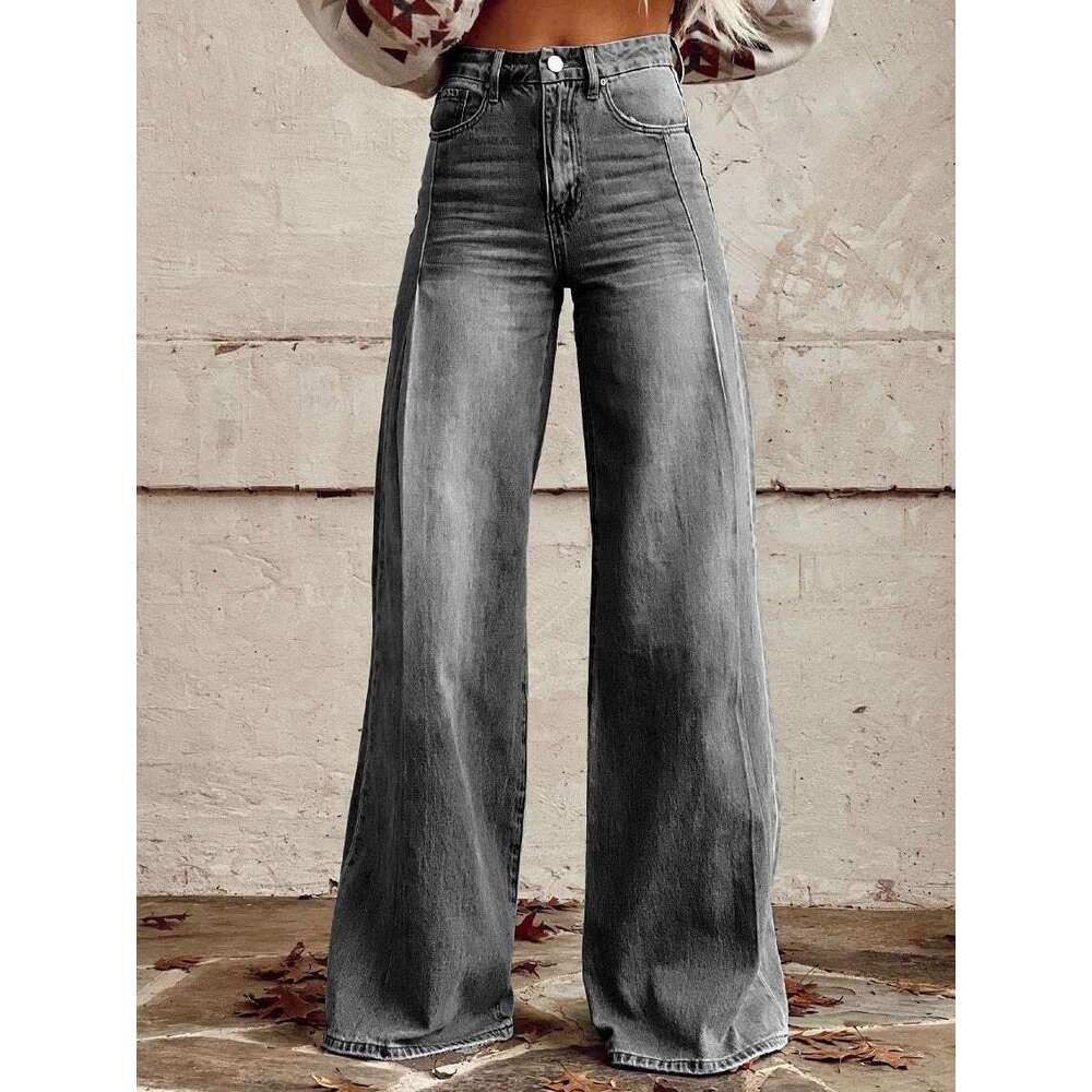 Large women's wide leg new 3D heat transfer flared denim pants, summer thin design