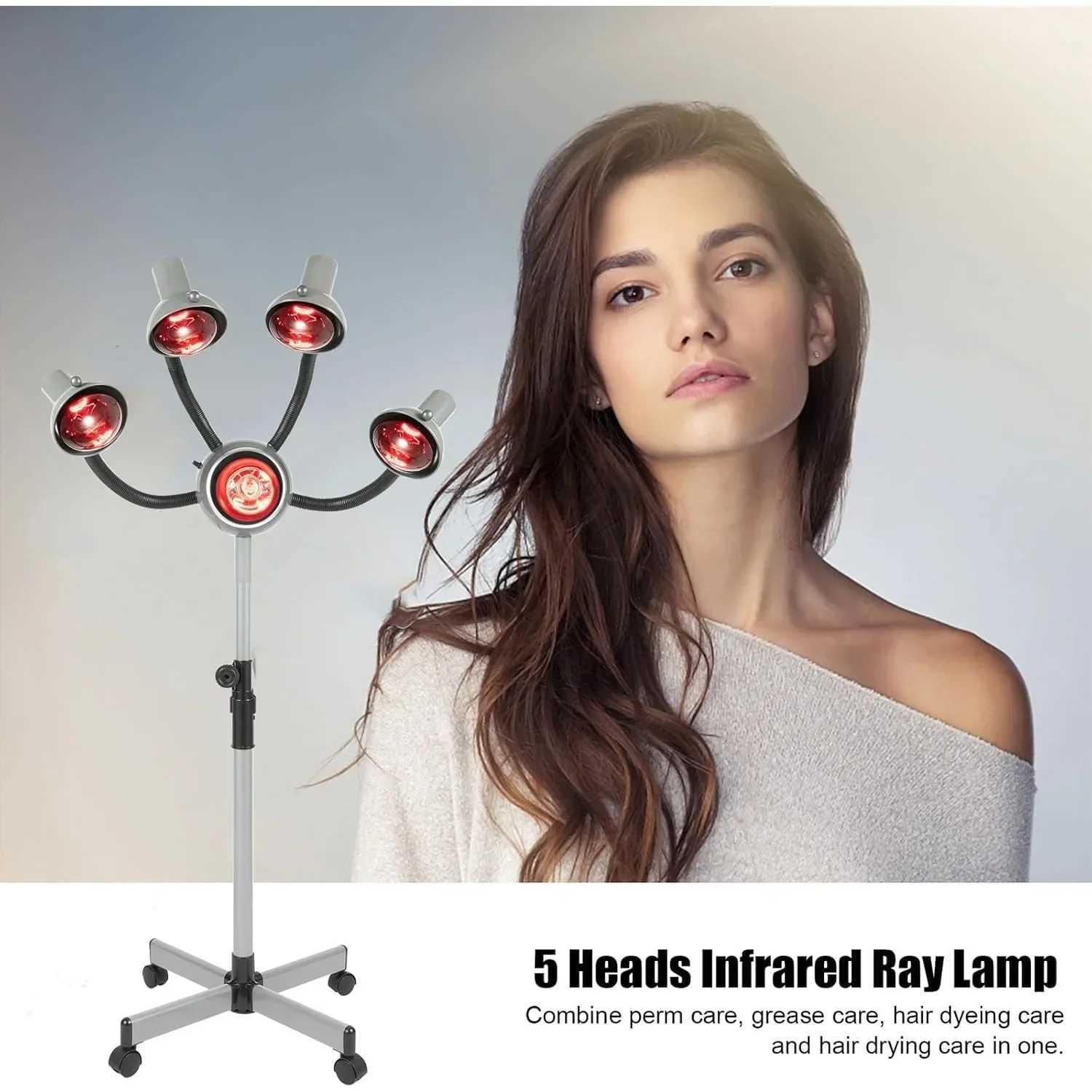 Hair Dryer 5 Head Infrared Heat Lamp Adjusting Height Styling Perming Dryer Salon Heat Lamp Chrome Arms Metal White z250520