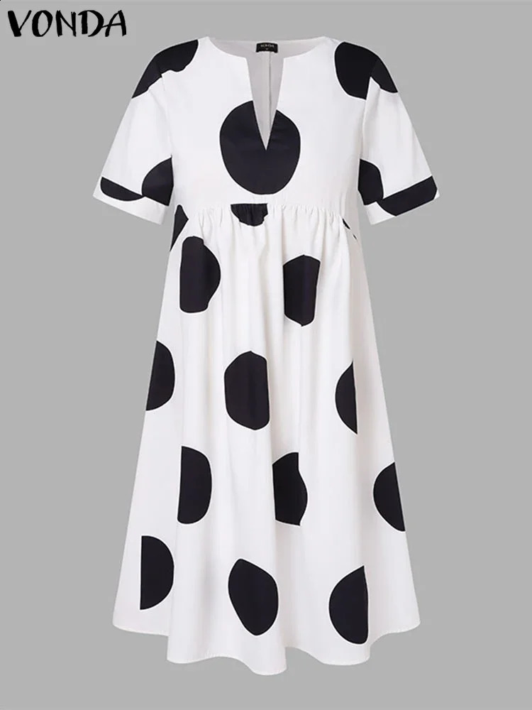 VONDA Plus Size 5XL Women Dress 2025 Summer Bohemian Polka Dot Maxi Long Dress V Neck Party Sundress Vestido Beach Robe Elegant 250519