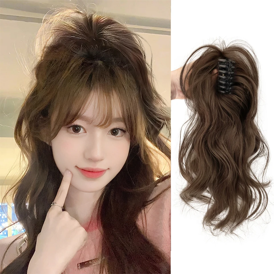Ponytail fake hair, female simulation hair, natural grasping clip style semi tied fountain waterfall, high skull top mermaid, curly ponytail hair brai