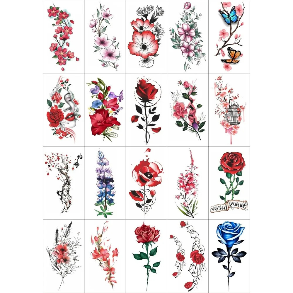 Flower Series 20 Sheets Color Temporary Tattoos for Women and Girls Fake Tattoo Stickers 250515