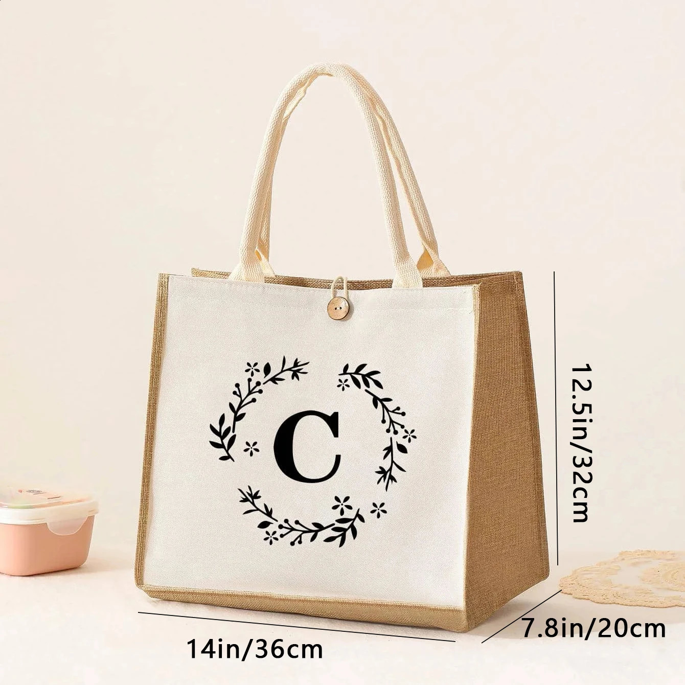 Large Capacity Ladies Tote Bag Letter Printing Faux Linen Button Handbag Portable Travel Storage Travel Bag 250516