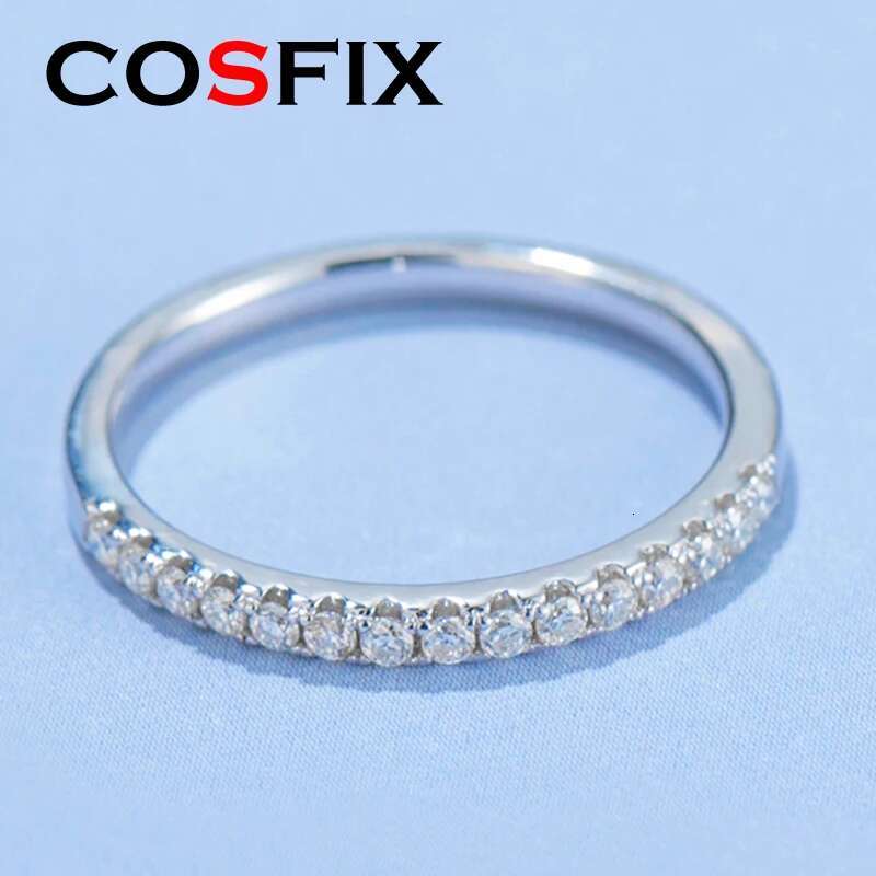 COSFIX S925 Sterling Silver Half Eternity Moissanite Rings Diamond 1.5mm Exquisite Engagement Wedding Ring For Women Jewelry Gif