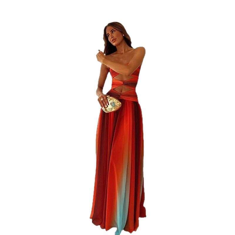 Design sense, vacation cross sleeveless strapless hollow out dress, women's European and American 2025 spring/summer new style, casual fashion tr