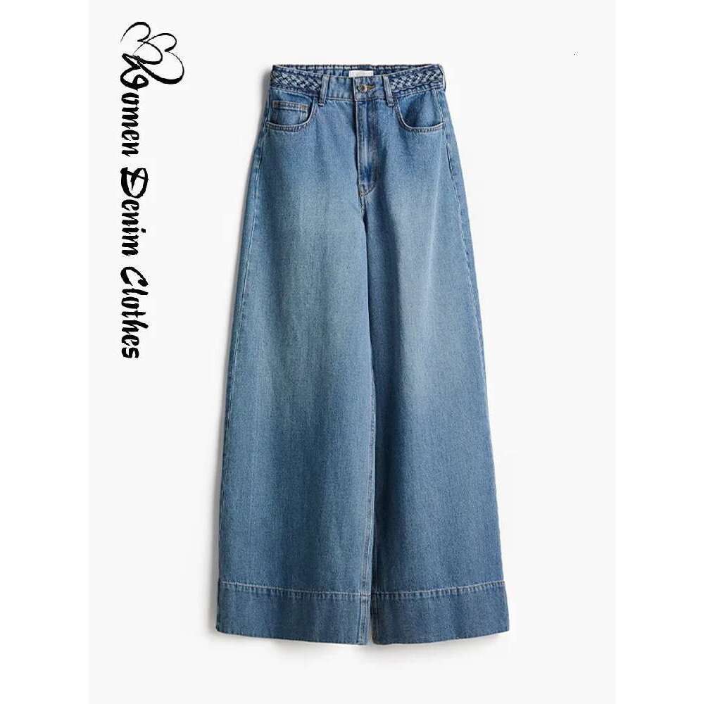 Streetwear Twist Belt Denim Woman Trousers Low Waist Wide Leg Jeans Female 2025 Summer Loose Fashion Casual Mopping Pant