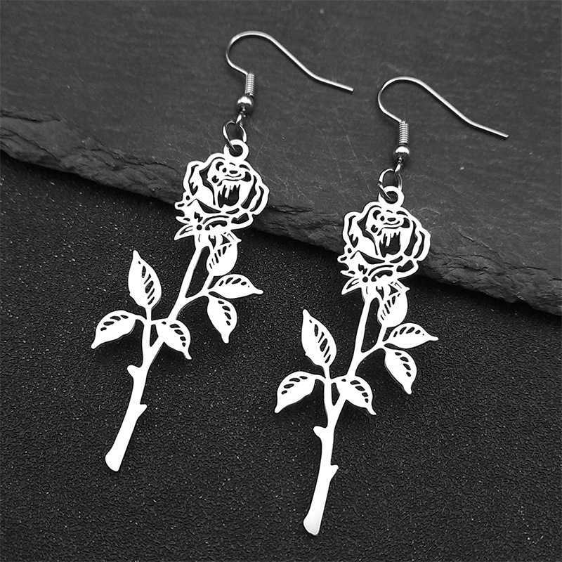 Hiphop Rose Pendant Necklace Mens Stainless Steel Silver Black Charm Chain Jewelry Gift W250325