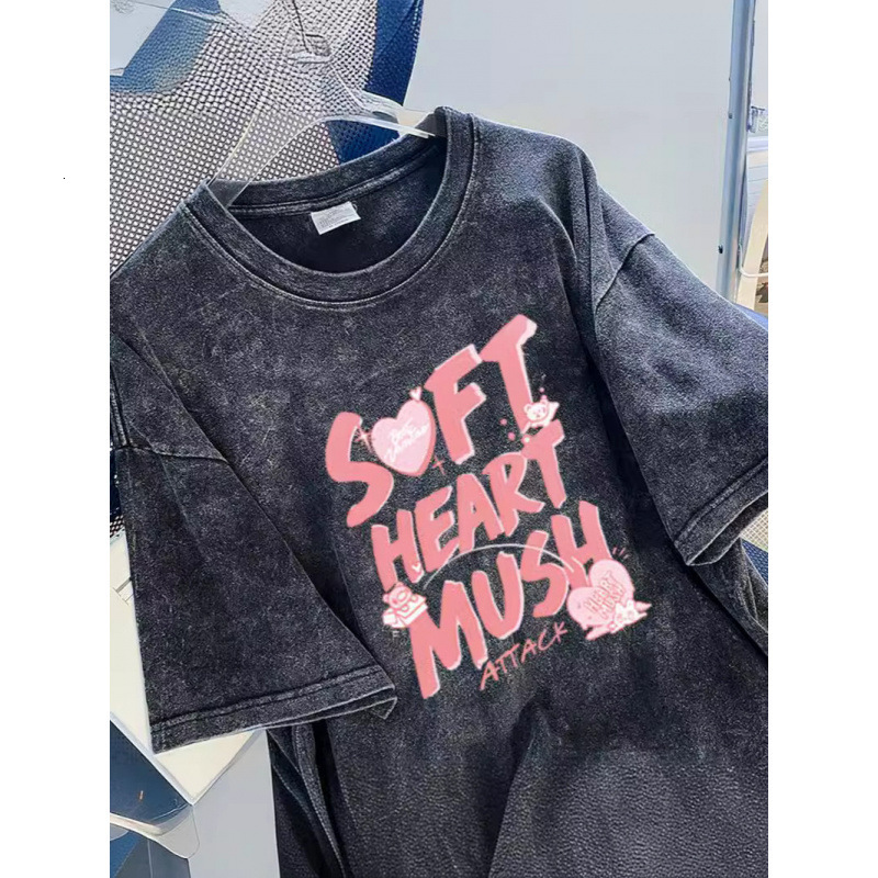Designer Clothing, Retro Cotton Plus Size Short Sleeved T-shirt, Summer Women's Loose Water Washed Trendy Brand Clothing, 2025 New Style