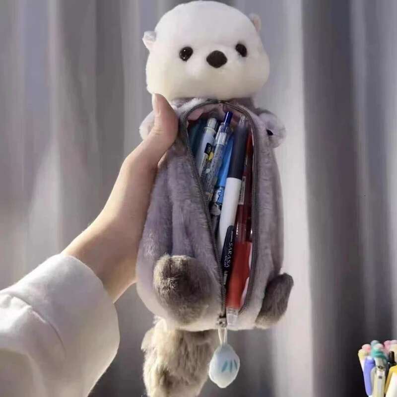 Hot Selling 1Pcs Creative Sea Otter Plush Doll Case Ins High-Attractive Pen Holder Cute Pencil Pouch Bag School Supplies Stationery