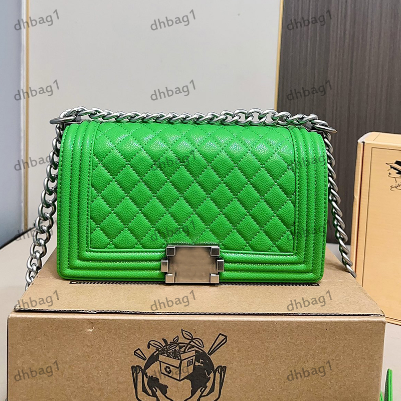 Retro Lady Designer Lady Shoulder Bag Boy Caviar Calfskin Cover Gold Silver Metal Square Adjustable Shoulder Strap Crossbody Shopping Sacoche Dinner 25Cm