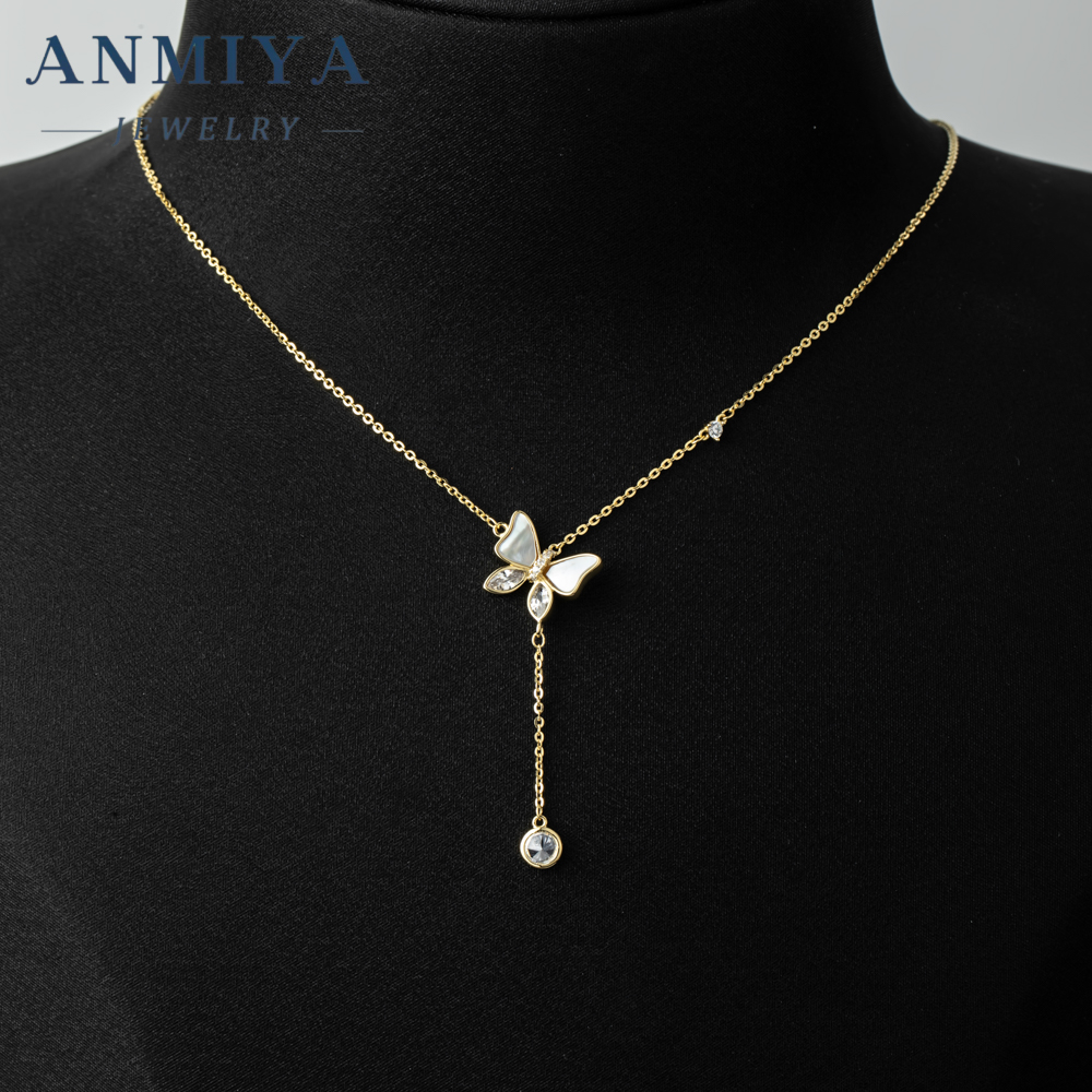 New Arrival Luxury 925 Sterling Silver Inlaid Zircon Butterfly White Shell Necklace for Women