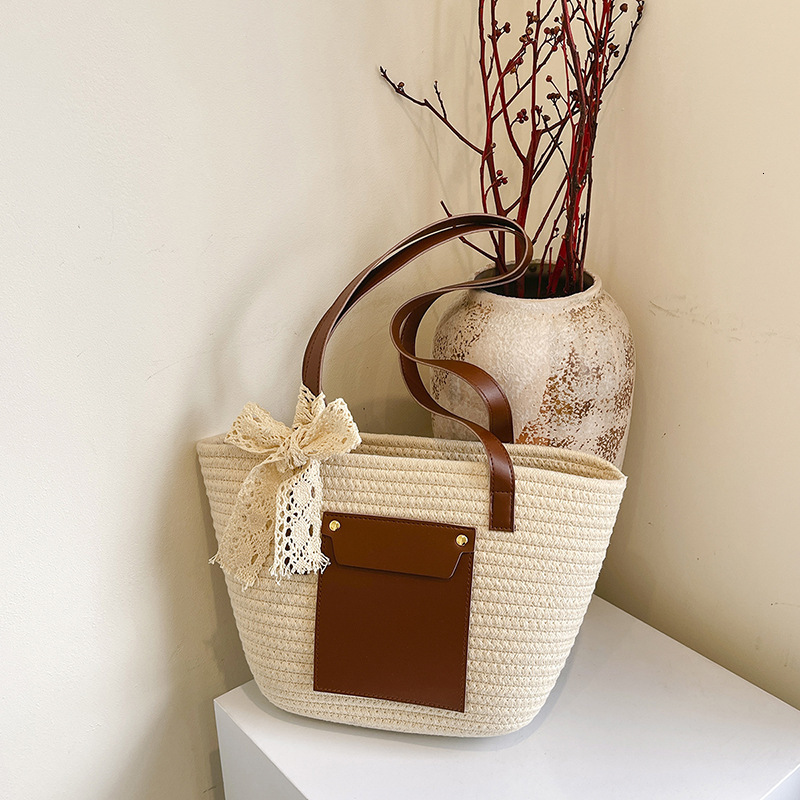 Free Delivery Designer Bag Summer Tote With Fashionable Contrasting Colors Large Capacity And Versatile Single Shoulder Crossbody Simple Texture Woven