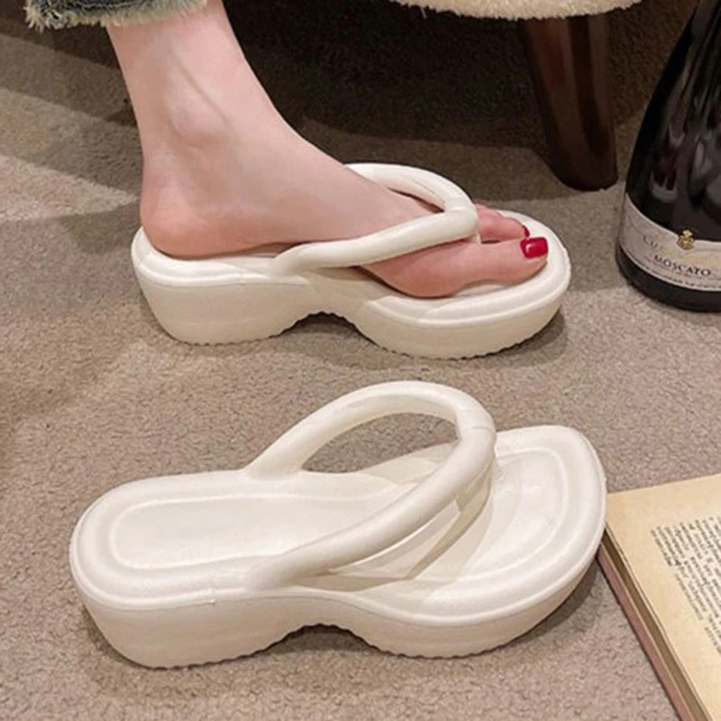 Sweet Womens Wedges Clip Toe Sandals EVA Summer Solid Thick Sole Flip Flops Indoor Outdoor Slip-on Beach Zapatillas 250519