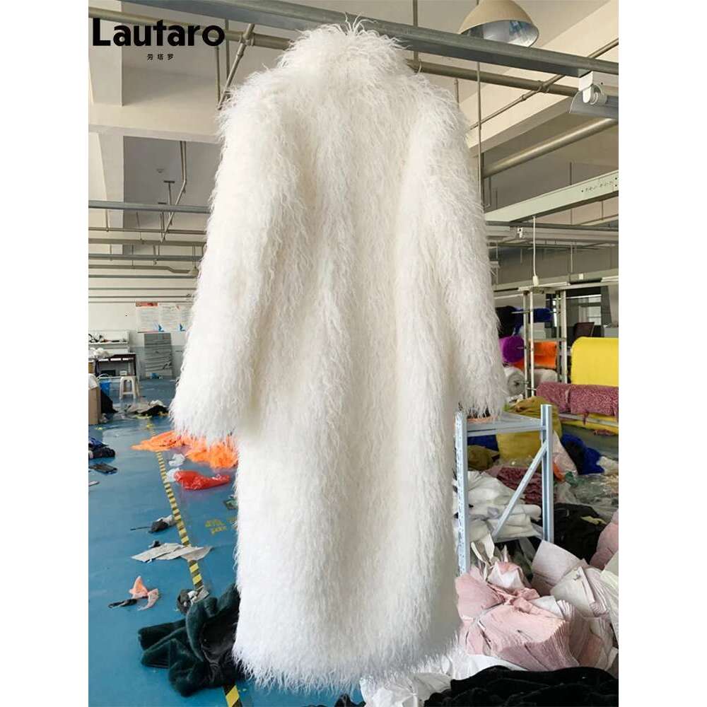Lautaro Winter Long Shaggy Hairy Thick Warm Soft Orange Black White Faux Fur Coat Women Designer Clothes Streetwear 2022