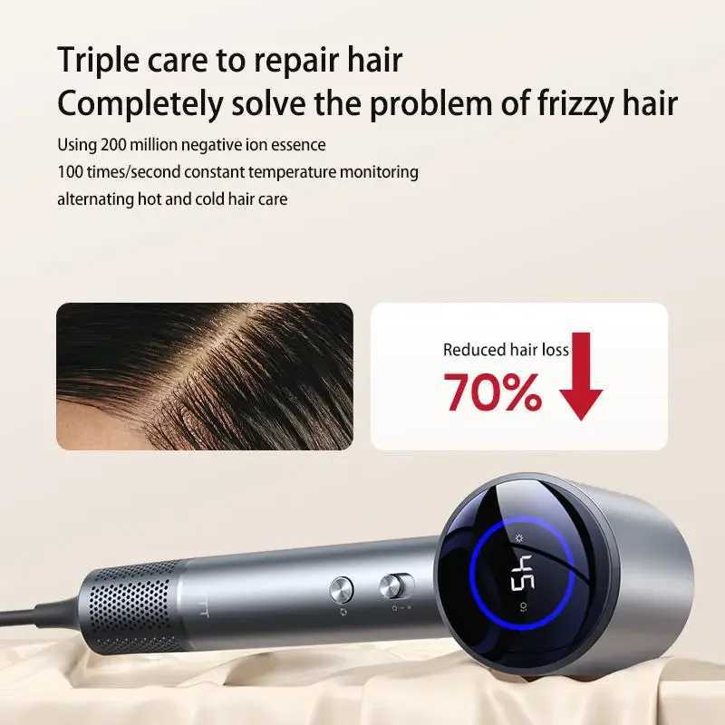 Light Weight High Speed Hair Blower Portable Negative Ion Blow Dryer With Lcd Display Hair Dryer Paper Neck Barber Wig Band z250520