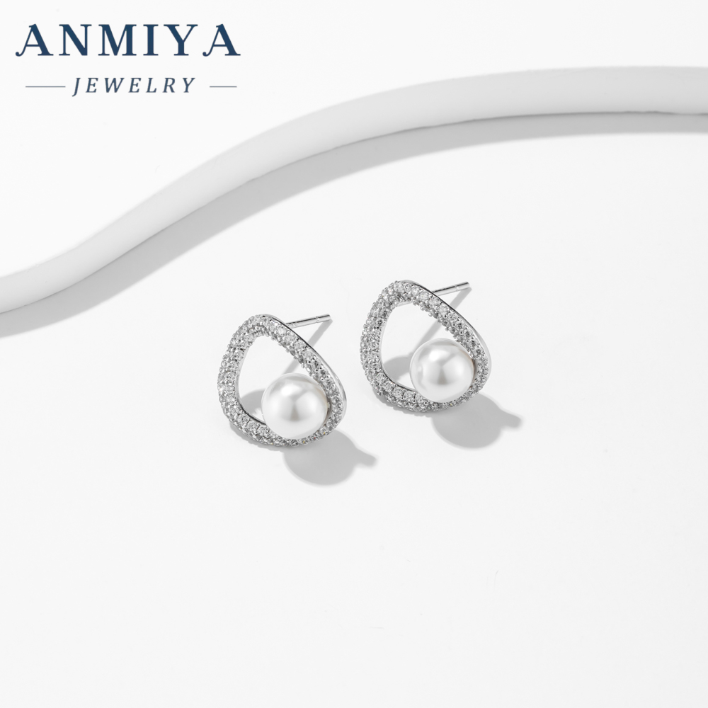 Elegant Freshwater Pearl Sutds Earrings Cubic Zirconia Pearl Earrings for Women