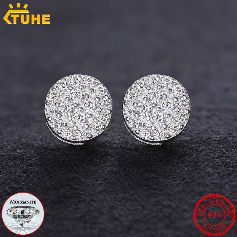 Top Quality Unisex Round 100% 925 Silver Earrings Fashion Classic Moissanite Earring For Women Jewelry