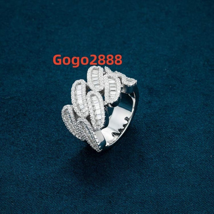 Sterling Silver S925 Men Gold Diamond Ring Baguette Cut VVS Moissanite Diamond Hip Hop Fine Jewelry Band Ring
